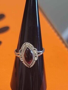 Sterling Silver Marquise Garnet-Color Stone Ring Size 7